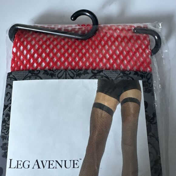 Red Fishnet thigh high stockings Leg Avenue Costume Sexy - Picture 4 of 9